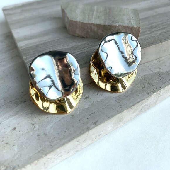 NEW~ Anthropologie Front Back Gold Silver Disk Earrings - Picture 9 of 9